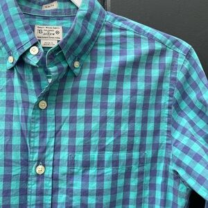 J. Crew Shirt - Tailored Fit  Button Down Men's XS Teal and Navy Plaid Cotton